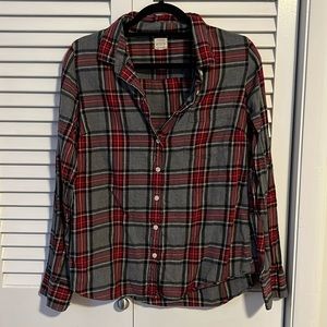 J Crew Red & Gray Plaid Button Down Flannel Top M